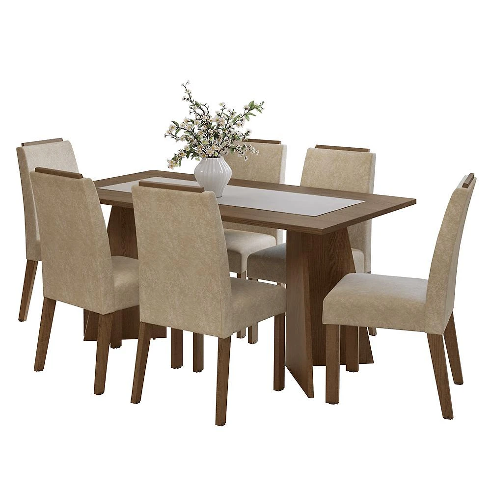 Conjunto sala de jantar tampo de madeira 6 cadeiras rustic/imperial soho madesa