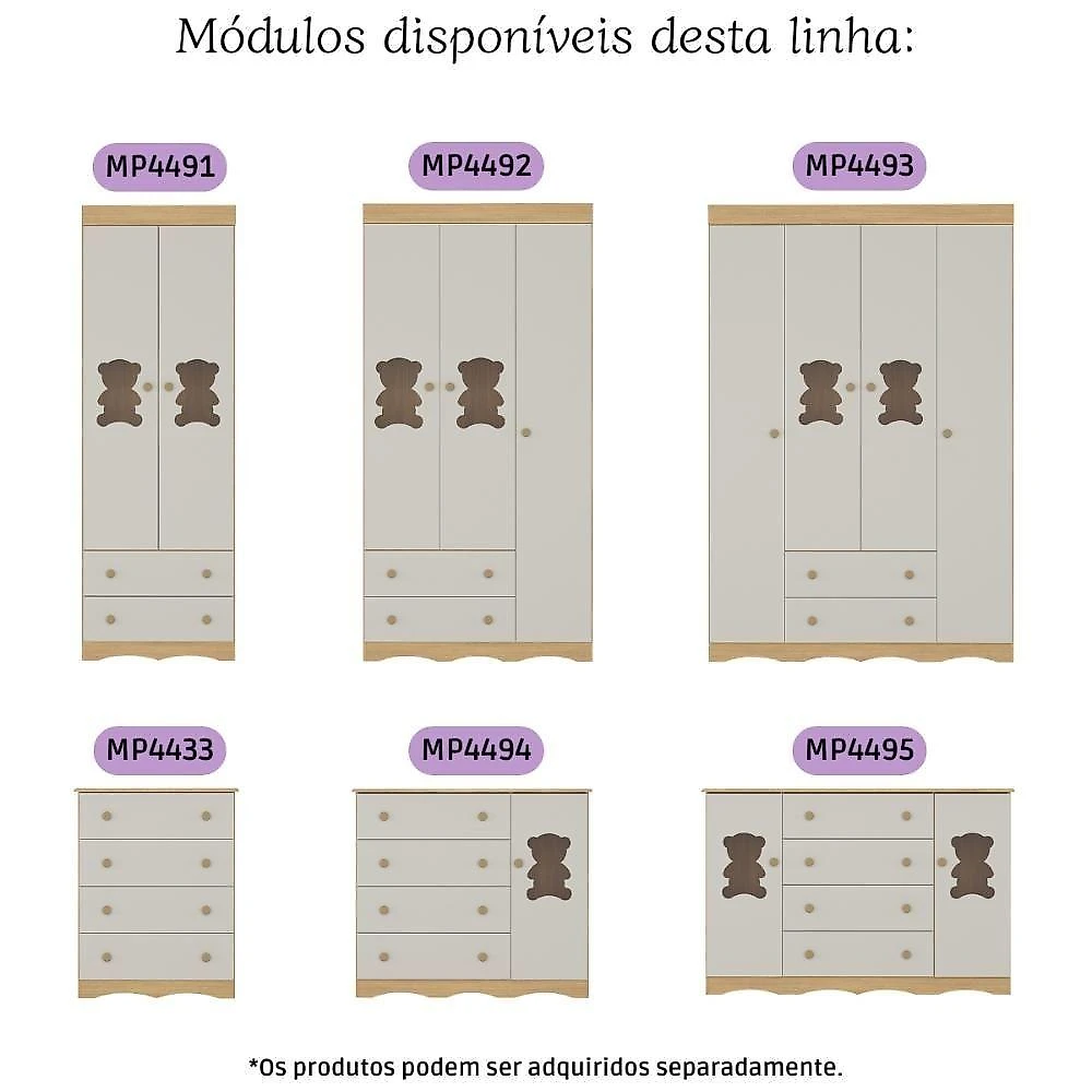 Quarto De Bebê Completo Berço Americano 3 Em 1 Colchão Doçura Multimóveis MP4670 Madeirado-off White