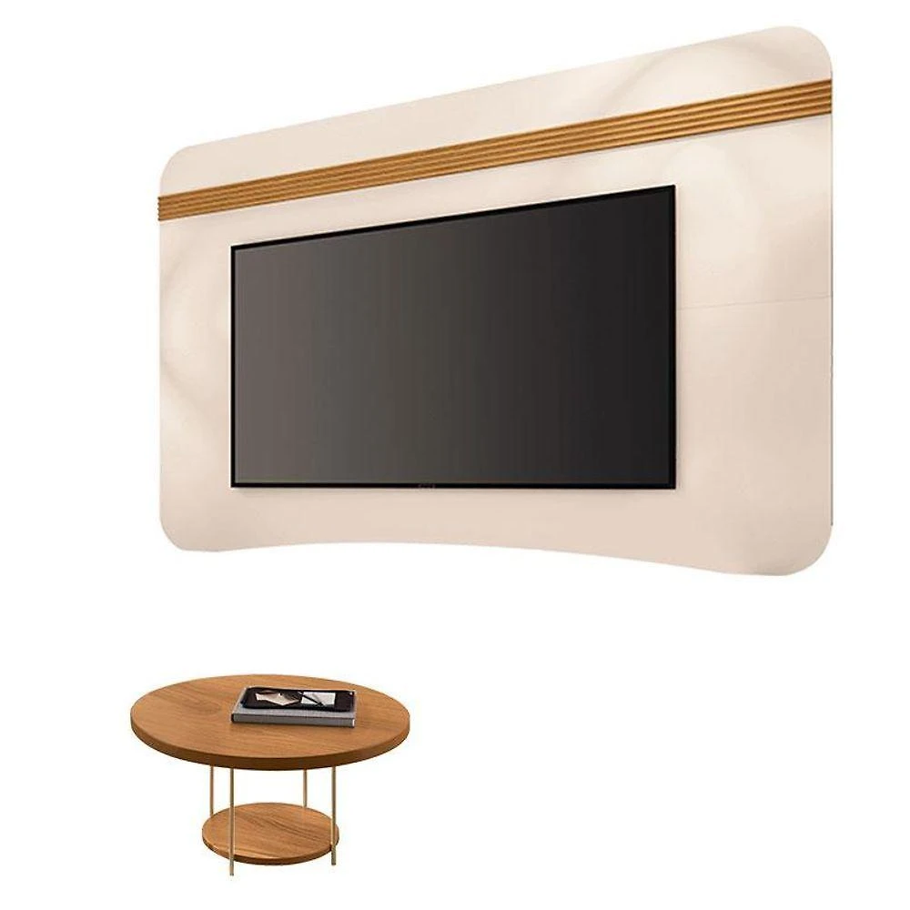 Painel Suspenso Armony Off White Cinamomo Com Mesa De Centro Sky Cinamomo - Hb Móveis