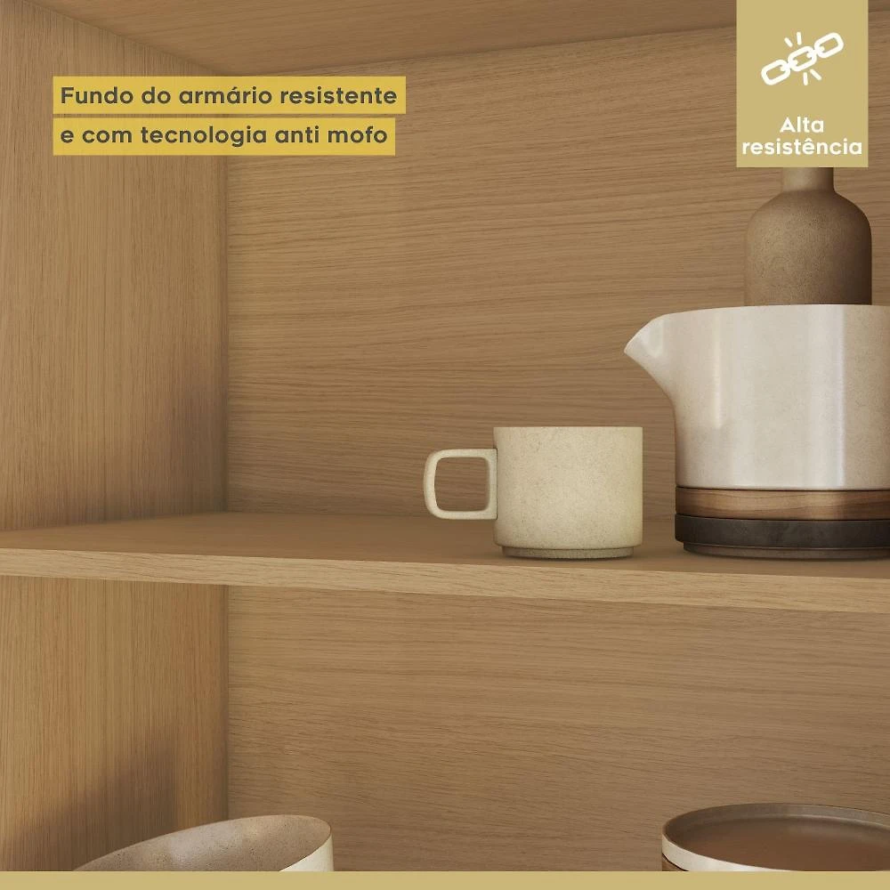 Balcao 2 Portas 1 Gaveta 80cm Simone Mendes 100% Mdf Carvalho/Greige
