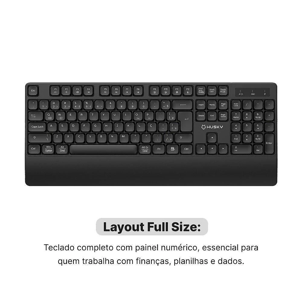 Kit Teclado e Mouse Sem Fio Husky Duo Optima 400, Bluetooth, 2.4GHz, Silencioso, ABNT2, Preto - HCO400PT Kit Teclado e Mouse Sem Fio Husky Duo Optima 400- HCO400PT