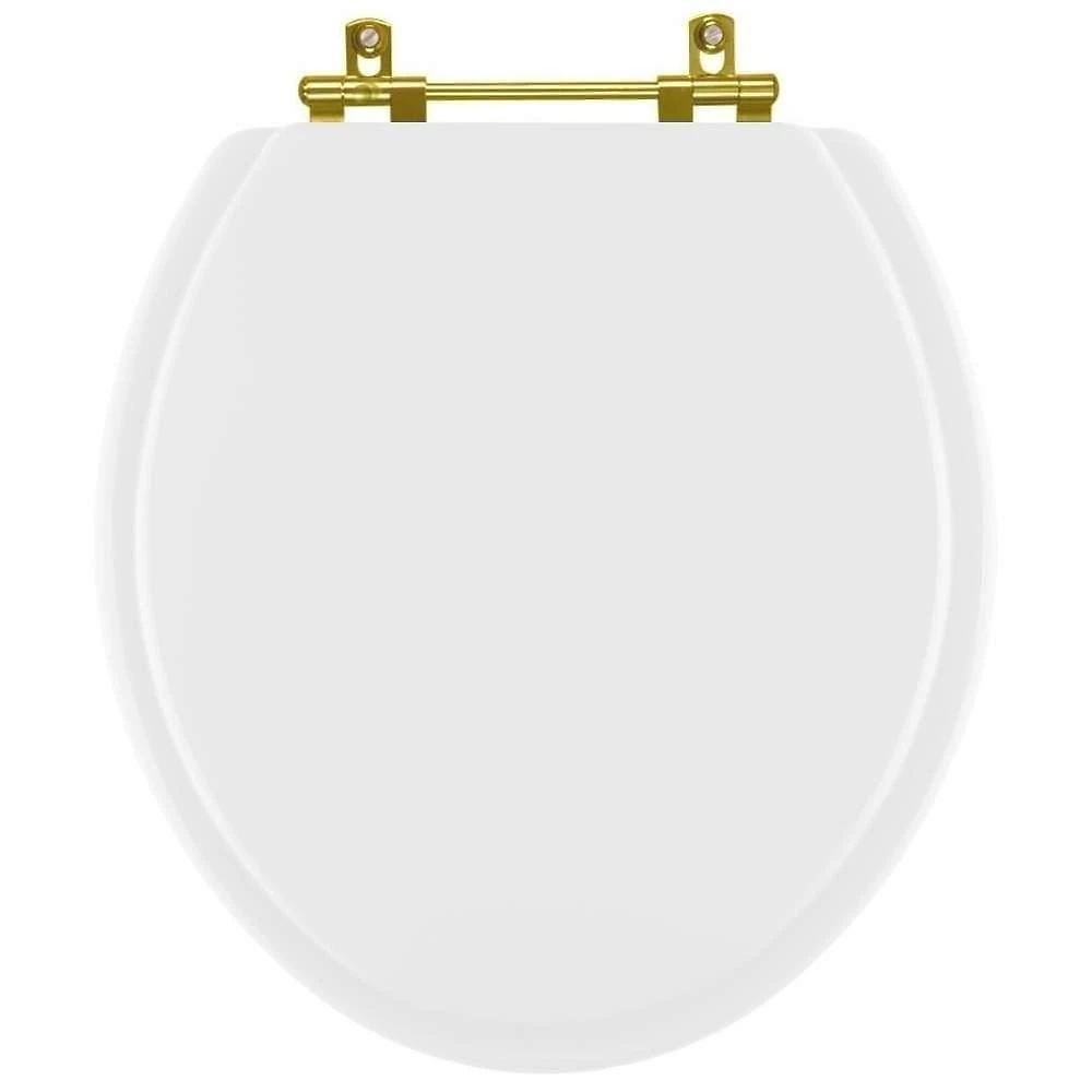 Assento Sanitário Convencional Oval MDF Laqueado Branco Ferragem Dourada Pontto Lavabo 40CM