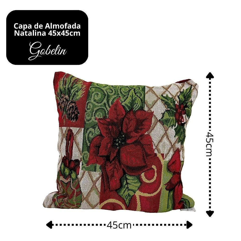 Capa de Almofada Natalina Gobelin Bico de Papagaio e Pinhas Vermelho Yangzi 45CM webcontinental-7841518700272
