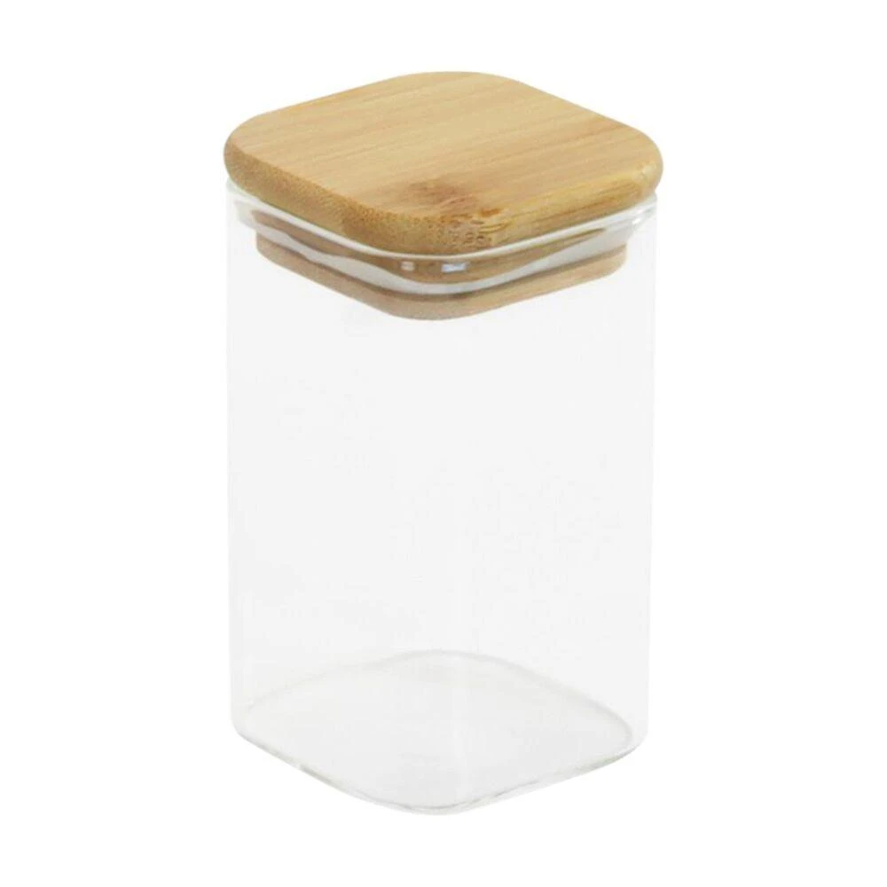 Pote Hermético Quadrado de Vidro Borossilicato com Tampa de Bambu 250ML