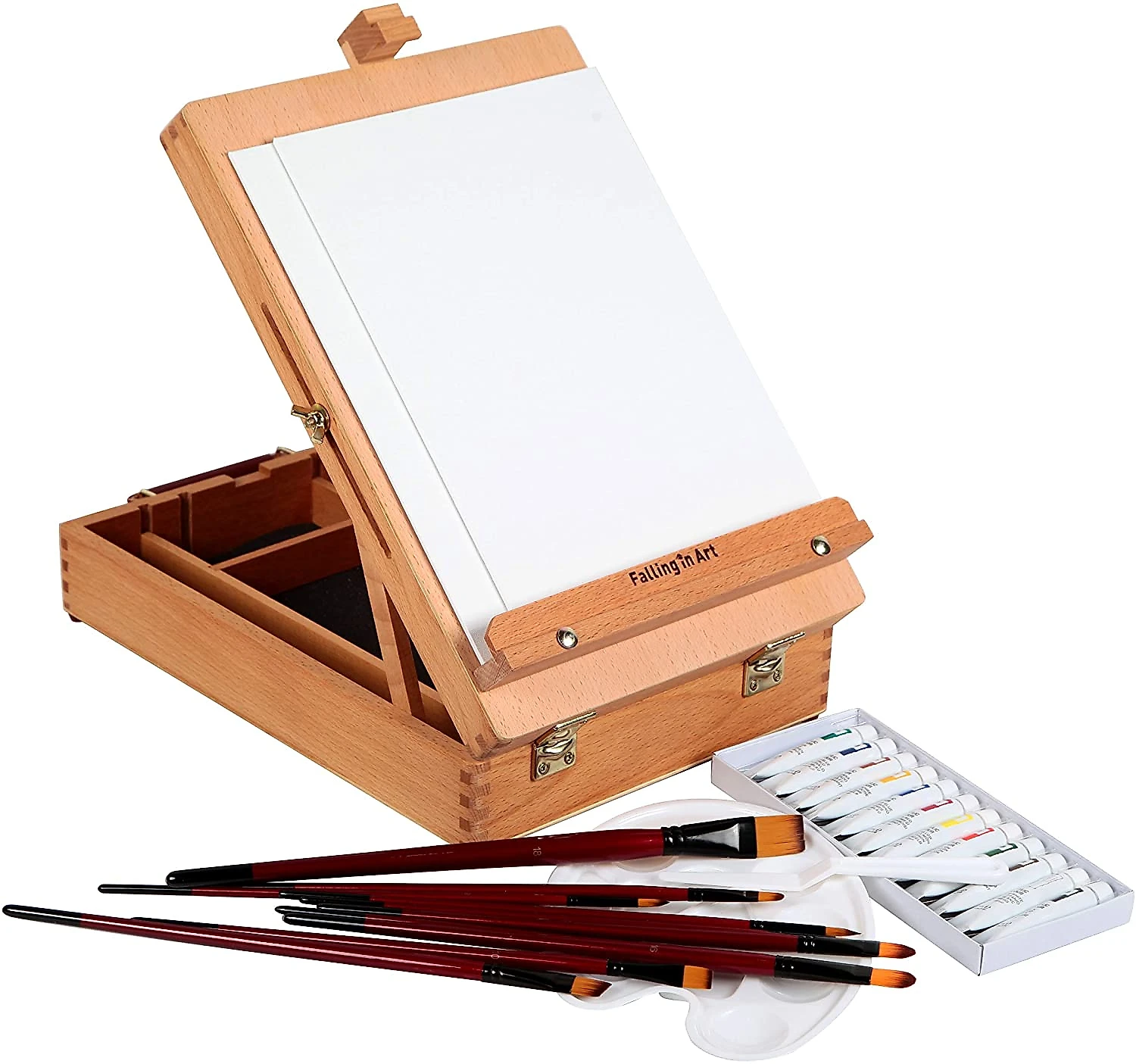 Falling in Art Conjunto de Tinta Acrílica com Expositor de Mesa Portátil Profissional 23 Peças
