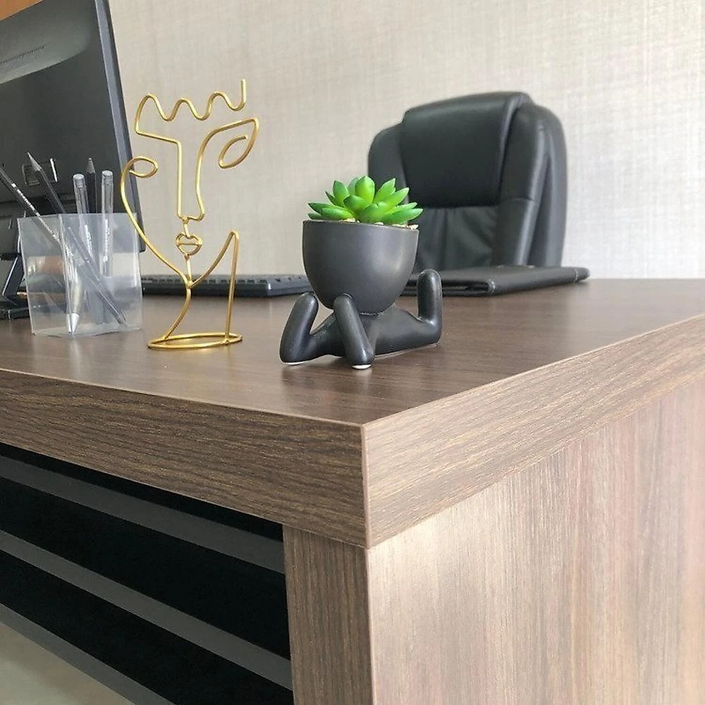 Conjunto Tamburato Mesa 1600 Gaveteiro Balcão 2 Portas Armário com Nicho e Balcão com Gavetas Charuto/Preto