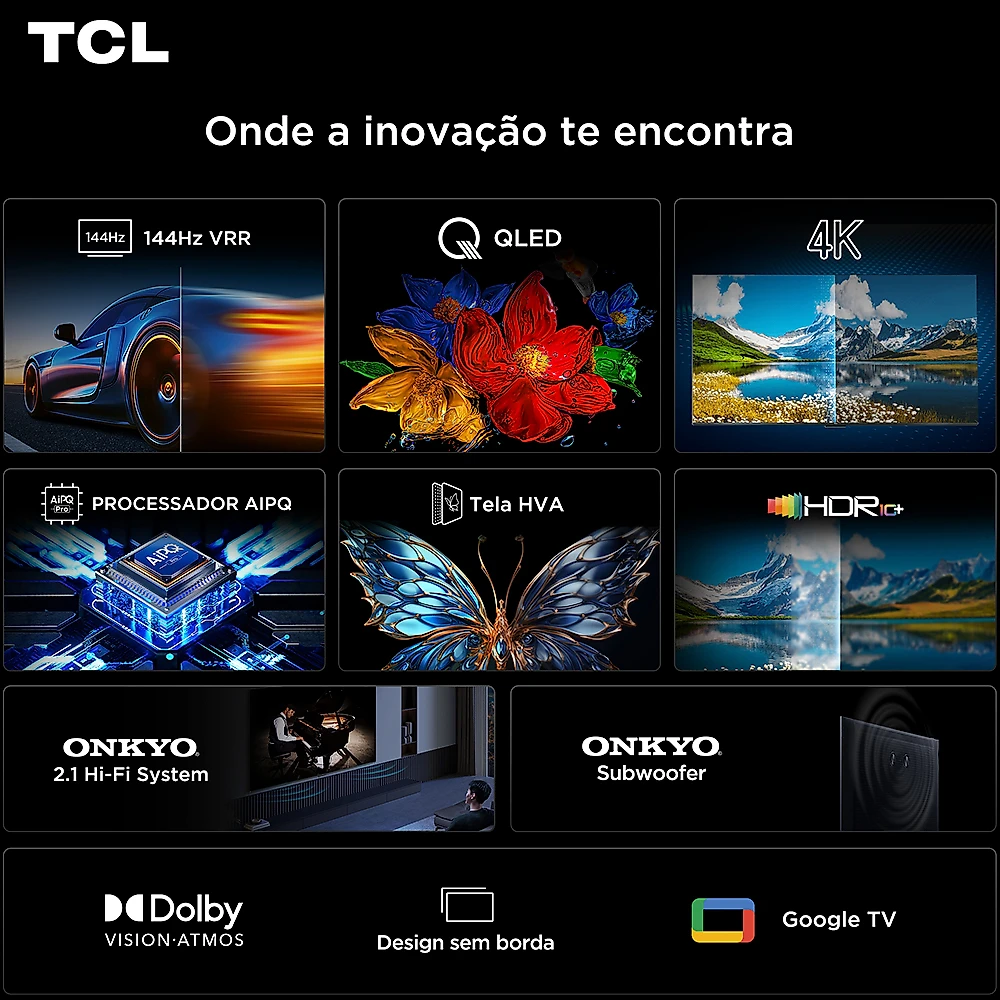 Combo Smart TV TCL 65 QLED 4K P8K WiFi Bluetooth 144Hz 65P8K e Soundbar TCL Subwoofer 2.1 S55H