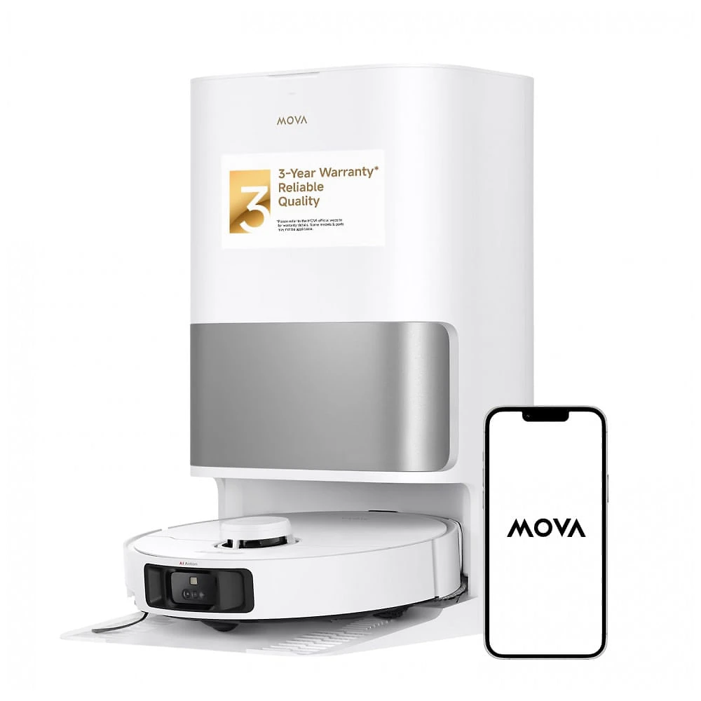 Robô Aspirador e Esfregão Mova P10 Pro Ultra 13.000Pa Sucção com Base Tudo-em-Um Lavagem 65°C Auto Esvaziamento