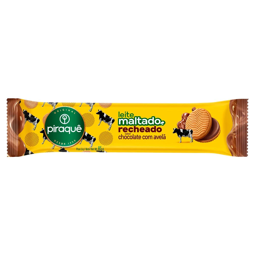 Biscoito Piraquê Leite Maltado Cobertura de Chocolate com Avelã 85g