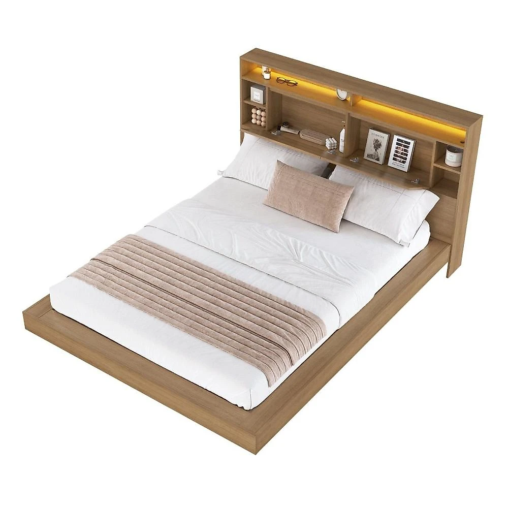 Cama de Casal e Queen Suspensa com Iluminação LED e Organizador na Cabeceira Cancun Mel