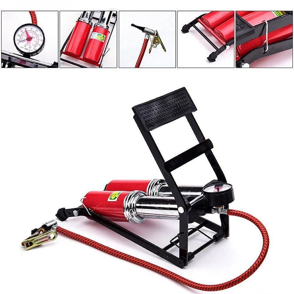 Bomba Ar Dupla Alta Pressao Manometro Compressor Pedal Inflador Encher Bola Boia Colchao Inflavel Calibrar Pneu Bike Bic