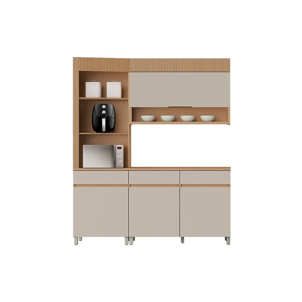 Kit Cozinha Realeza 4 Portas 4 Gavetas MDF 120CM Carvalho e Greice Nesher Móveis