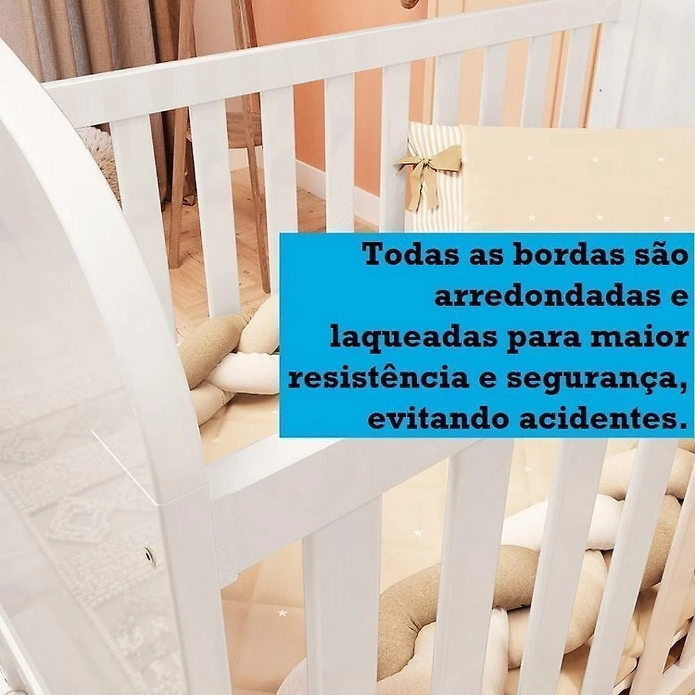 Quarto de Bebê com Berço Mini Cama e Cômoda com Janela Maya Clássico Espresso Móveis Branco Brilho