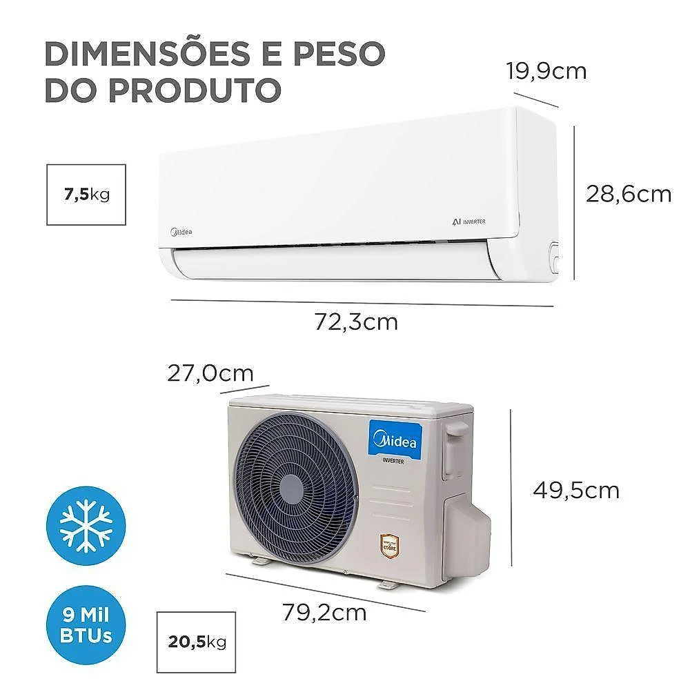 Ar condicionado split inverter midea ai 9000 btus frio 127v 38efvca09m8