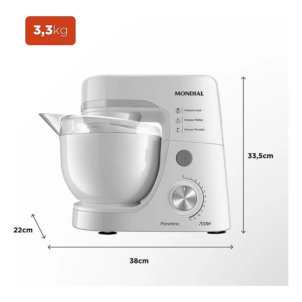 Batedeira Planetária BP-03-W 4,5L 700W 12 Velocidades Branco 110V