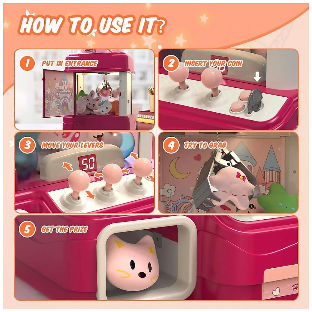 Máquina de Garra Skirfy Castle Unicorn 15” Luzes Sons Dispensador Brinquedos Doces Presente Meninas