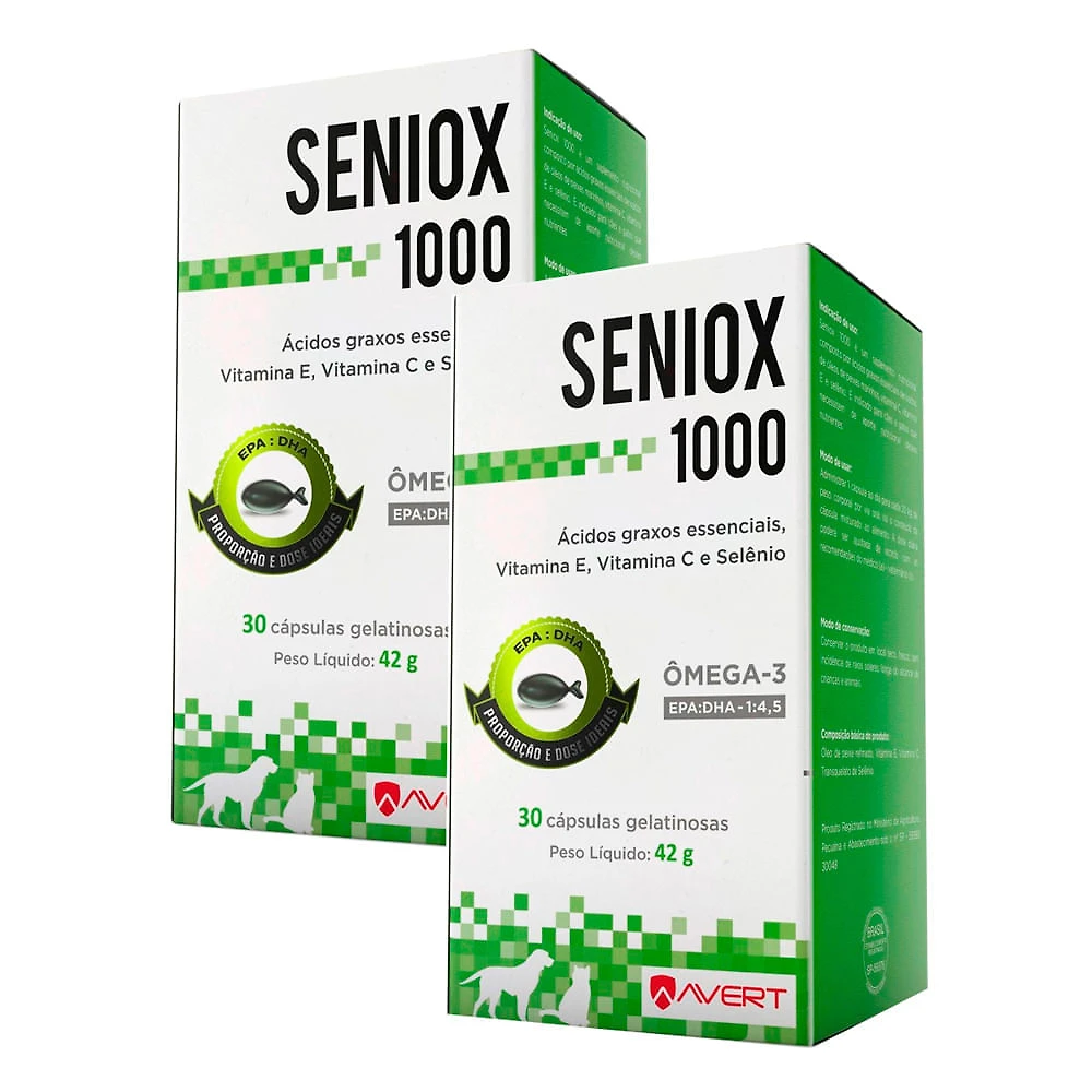 Kit 2 Seniox 1000 Ômega 3 Para Cães e Gatos Uso Veterinário com 30 cápsulas