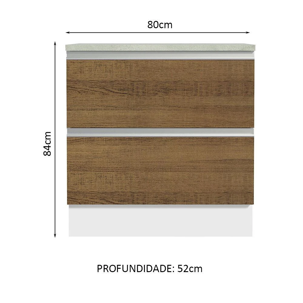 Balcão armário de cozinha 80 cm 2 gavetas branco/rustic glamy madesa