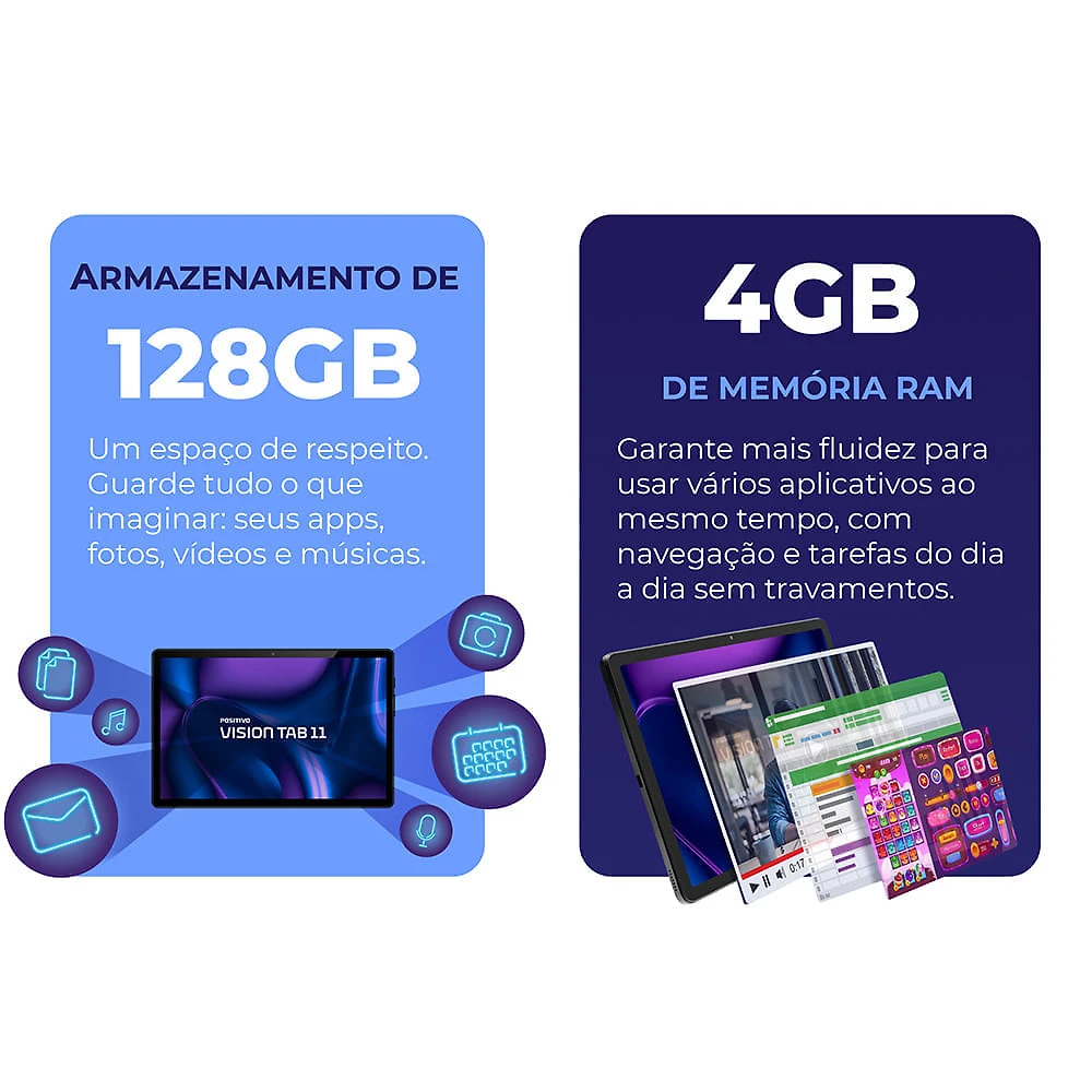 Tablet Positivo Vision TAB 11 com Capa e Caneta 4GB RAM 128GB 4G Tela 11” Full HD Octa-Core - Preto