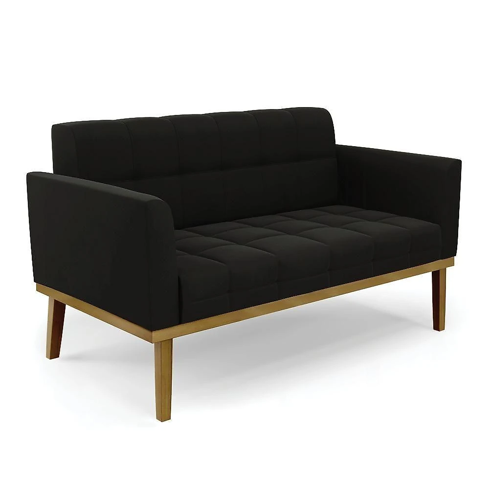 Conjunto Poltrona e Namoradeira Karen Suede Pés Madeira Preto Gran Belo