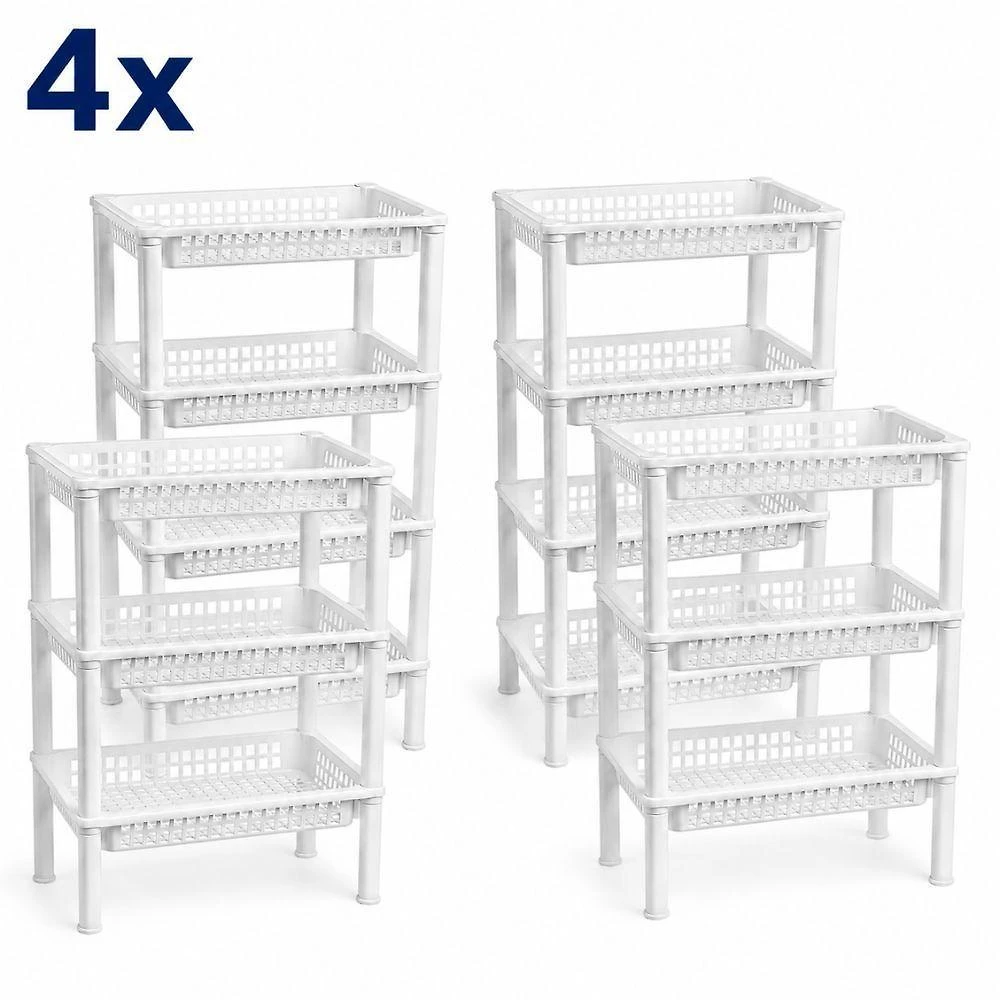 Kit Fruteira de Chão FR-05 Estante Organizadora 4 Andares Plástico PP Branca Yeet