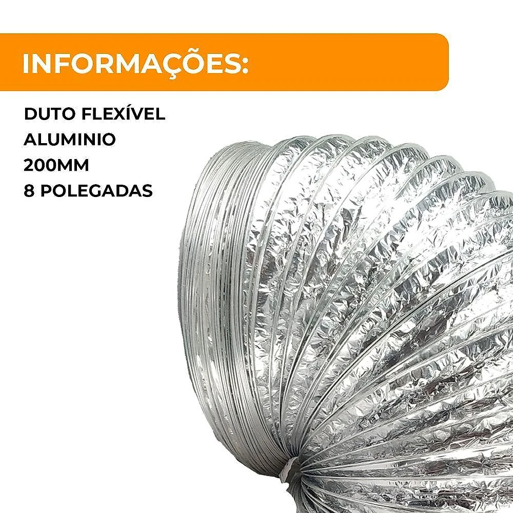 Duto Flexível Aluminizado 8" 200mm 1 Metro