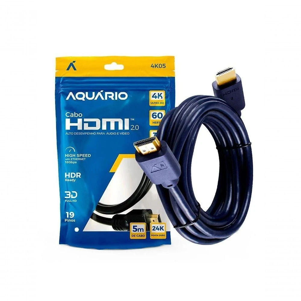 Cabo HDMI Aquário 4K05 para Áudio e Vídeo 4K 60HZ HDMI 2.0 5 Metros