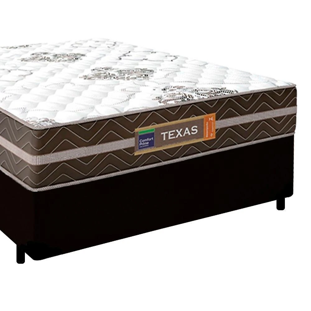 Cama Box Casal Sintético + Colchão Molas Ensacadas Texas Prime Colchões 138cm - Suporta Até 120 Kg Por Pessoa Cor:preto