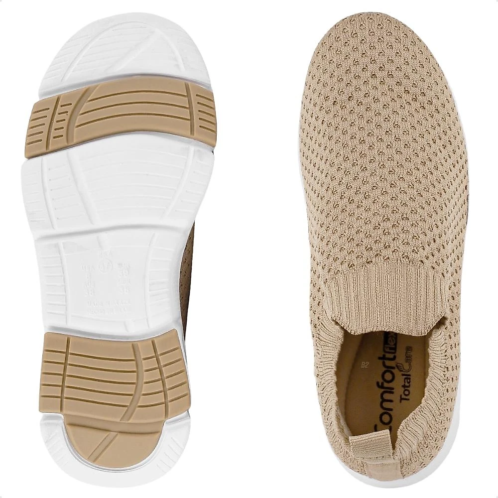 Tênis Comfortflex Knit Elastic Slip On Feminino Bege / Branco - 35