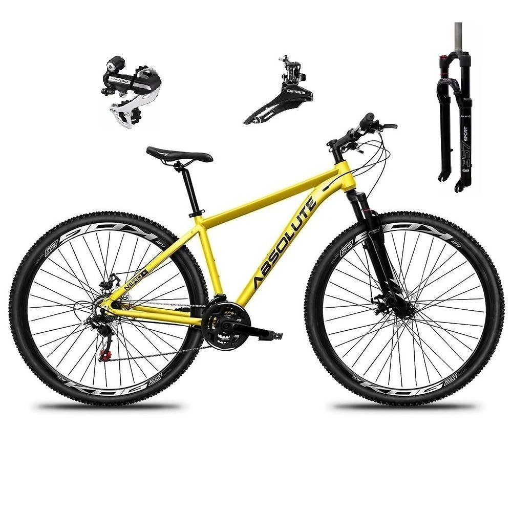 Bicicleta Aro 29 Absolute Nero 5 Câmbio Shimano 24v Acera K7 Garfo Trava Freio A Disco - Amarelo