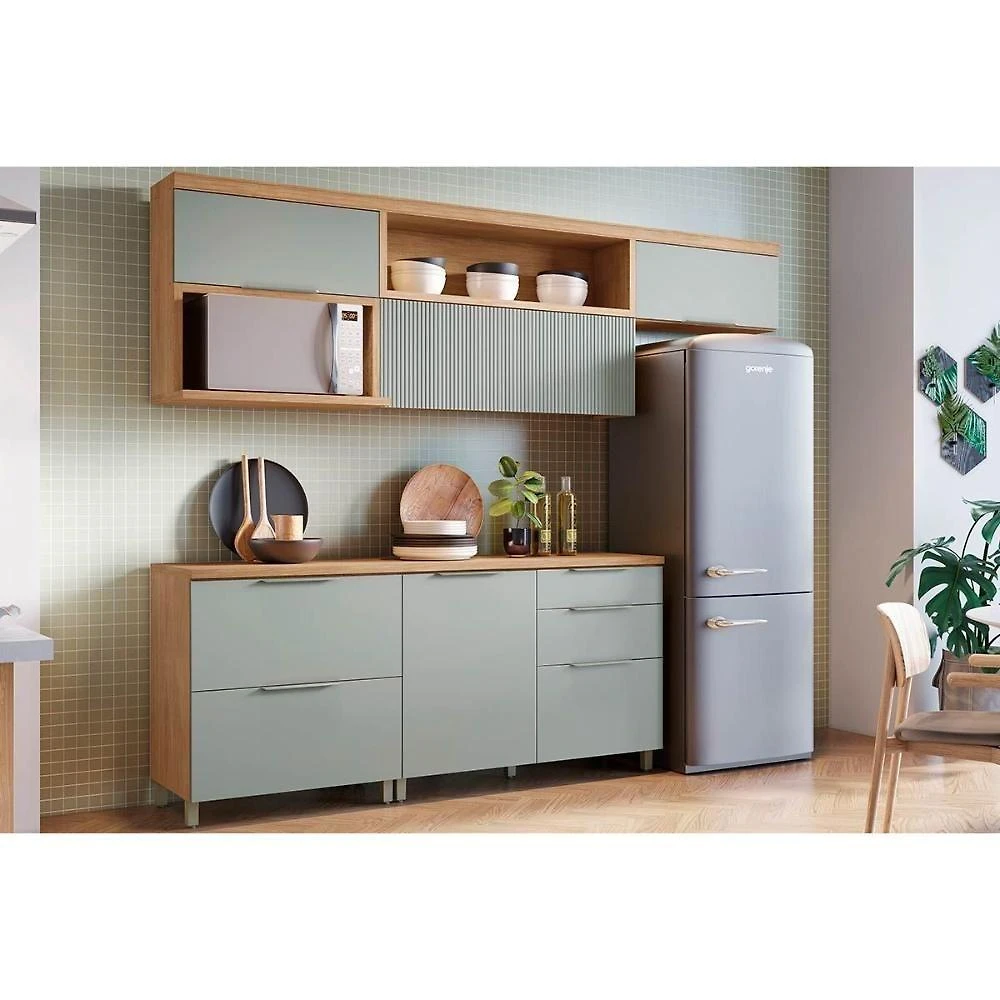 Armário De Cozinha Modulado Completa Marquesa 5 Peças Nature/verde - Nesher