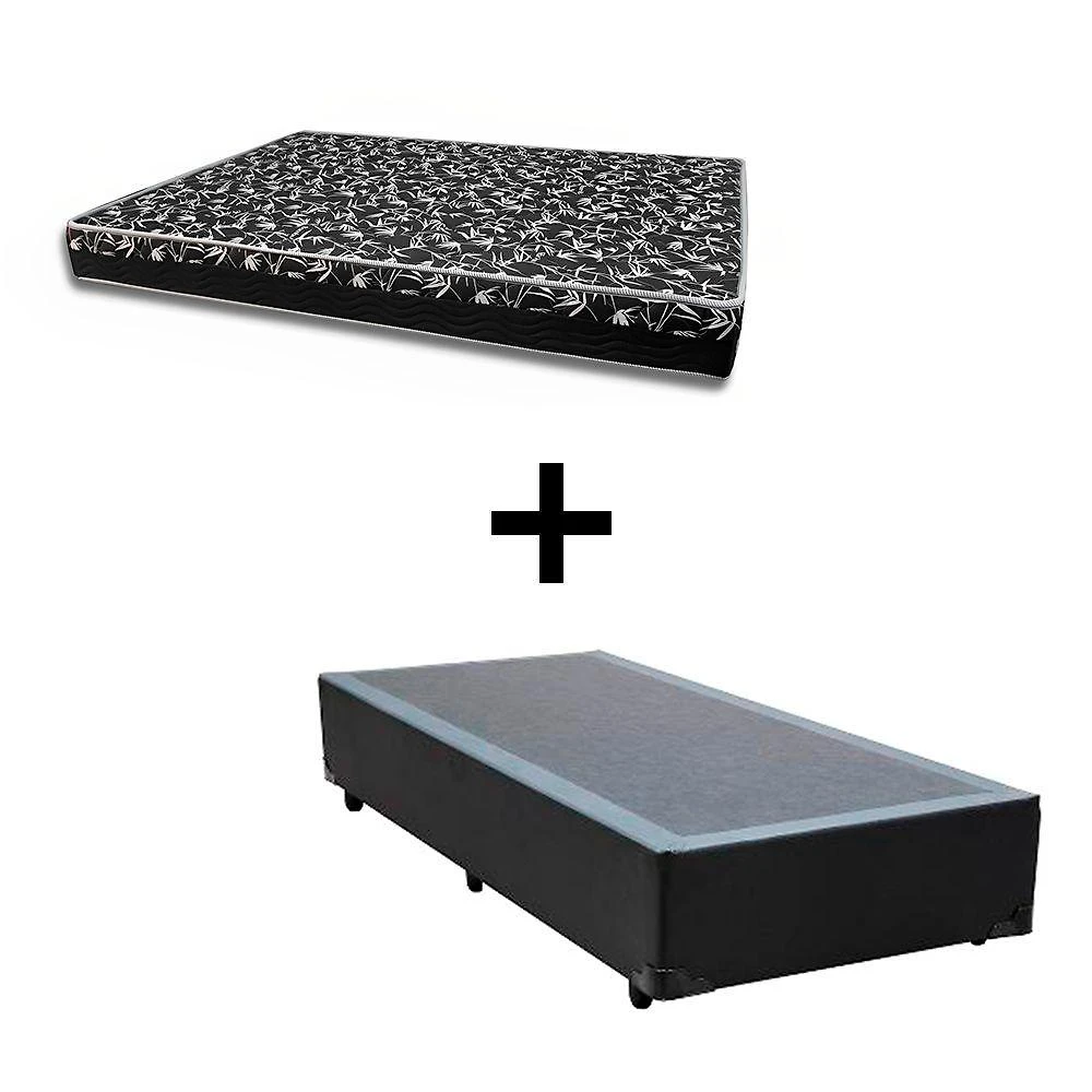 Cama Box Solteiro 88 Tecido Sintético Preto Com Colchão Belize Bello Box - D33 Preto 57x88x188
