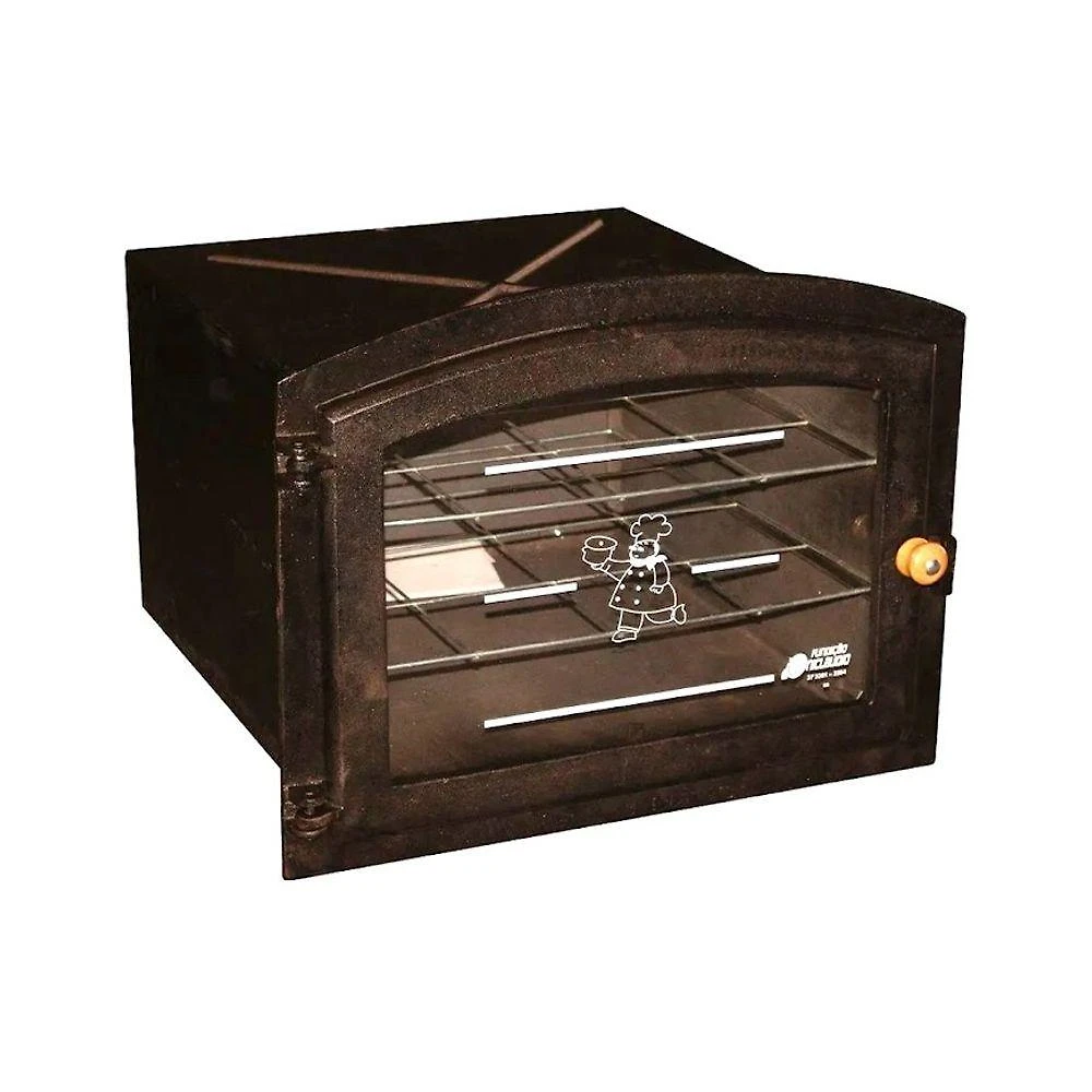 Forno a Lenha Ferro Fundido Porta de Vidro Preto Fundição Unicláudio