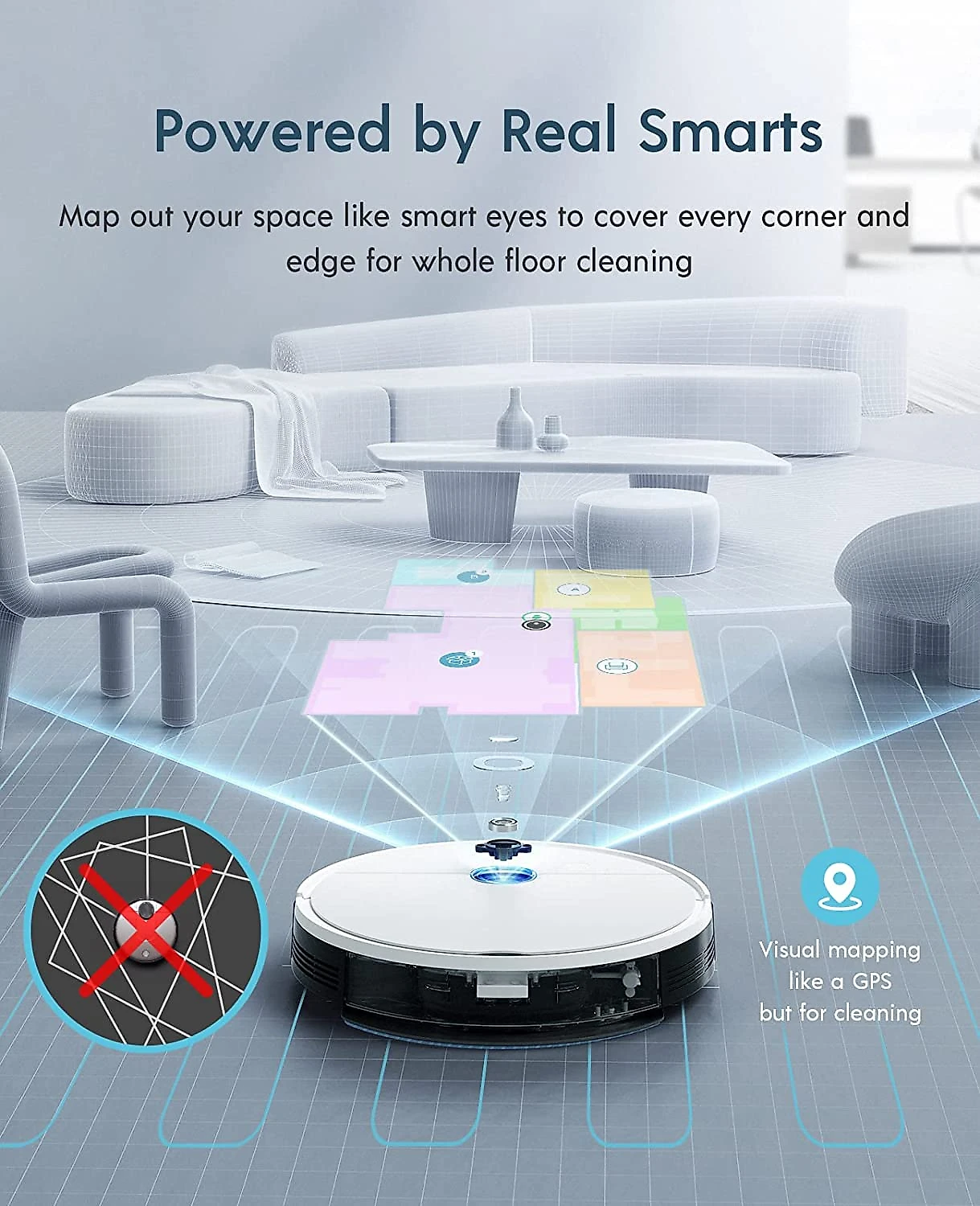 Yeedi Aspirador de Pó Robô com Conexão via APPWIFI Auto Ca rregamento e Mapeamento Multinível 110V Branco