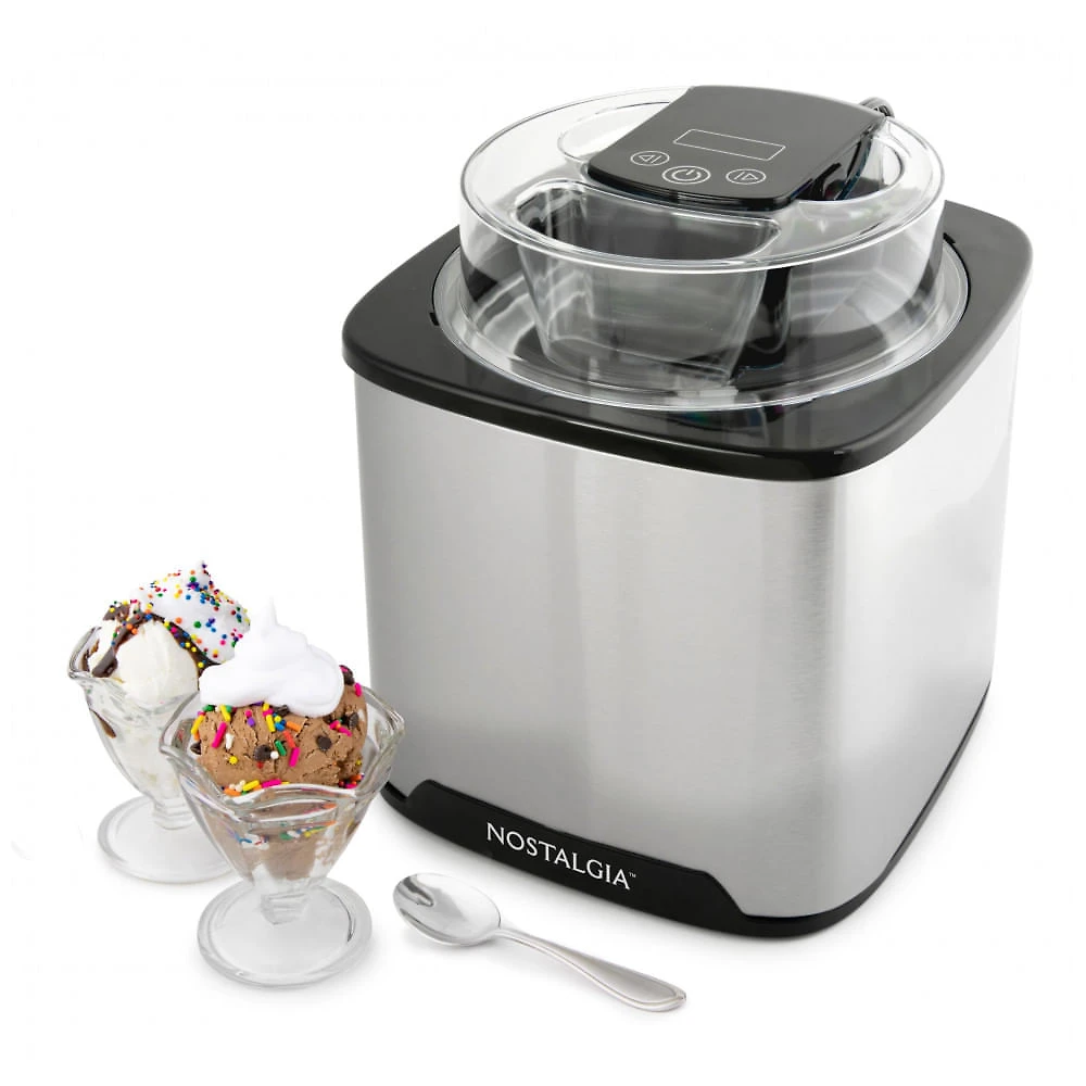 Sorveteira Elétrica Nostalgia Preto Inox 1,89L Controles Digitais Chute Mix-In Cuba Gel Automática 120V