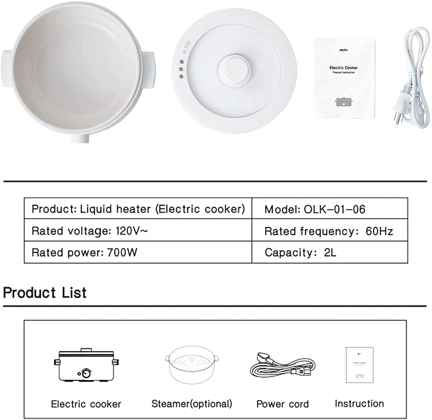 Olayks Panela Elétrica Multifuncional 2L Aço Inoxidável com Co ntrole de Temperatura 110V350W Branca