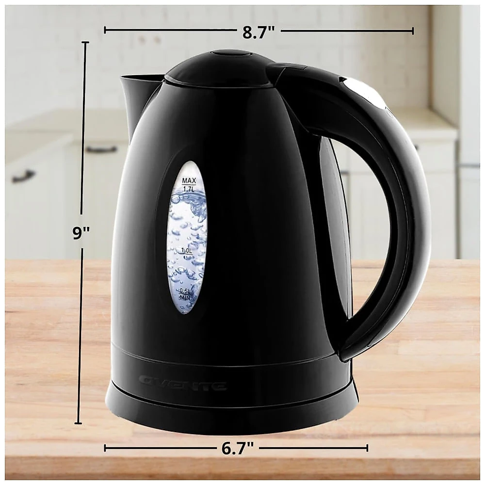 Chaleira Elétrica OVENTE, 1,7 litros: Fervura Rápida para Café ou Chá, Livre de BPA, Medidor de Água, Desligamento Automático, Proteção Contra Fervura