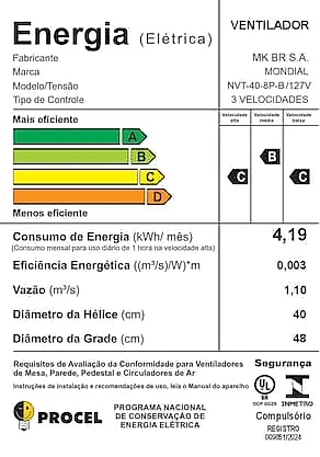 Ventilador de Mesa Mondial Turbo NVT408PB 40cm 8 Pás 3 Velocidades Preto/Prata 110V