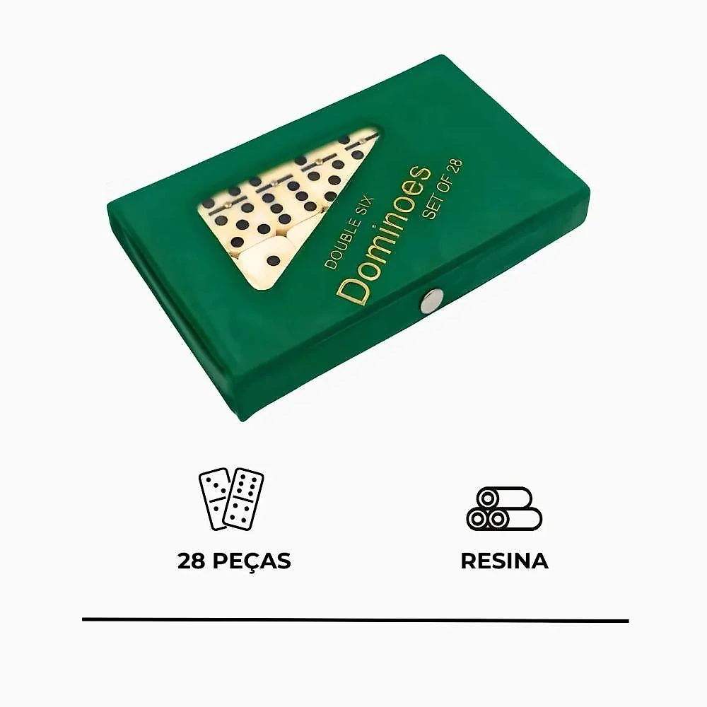 Jogo de Dominó Profissional Atividade Recreativa 28 Peças Estojo Verde Único