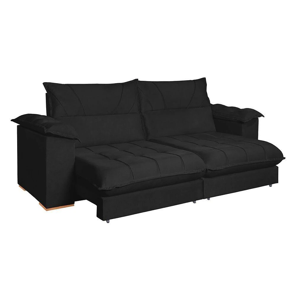 Sofá Roma 4 Lugares Retrátil e Reclinável 230CM Preto Veludo