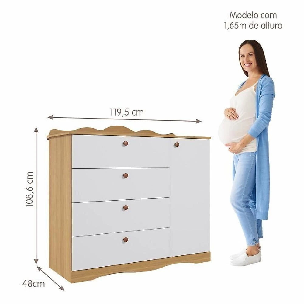 Quarto de Bebê 2 Peças com Berço Cômoda 4 Gavetas Espresso Móveis Nature/Branco