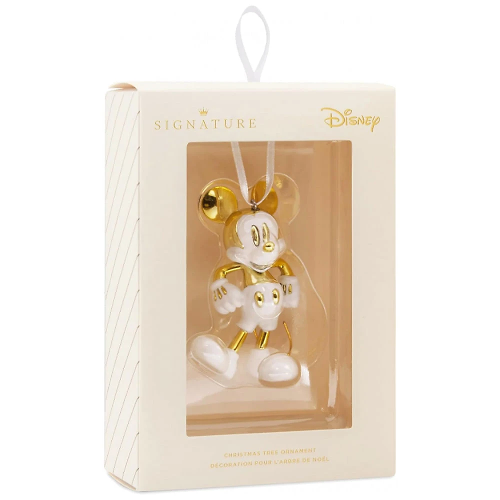 Enfeite Natalino Hallmark Signature 2025 Disney Mickey Mouse Branco e Dourado, Cerâmica, 5,7 x 8,3 x 3,2cm