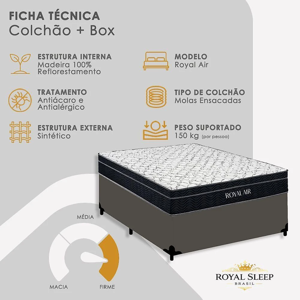 Cama Box Casal Royal Air Molas Ensacadas Madeira Cinza Royal