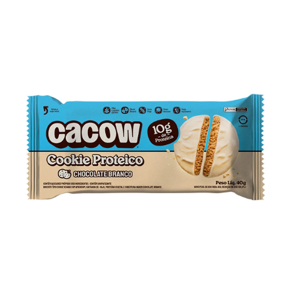 Cookie Proteico Cacow Sabor Chocolate Branco com 10g de Proteína 40g