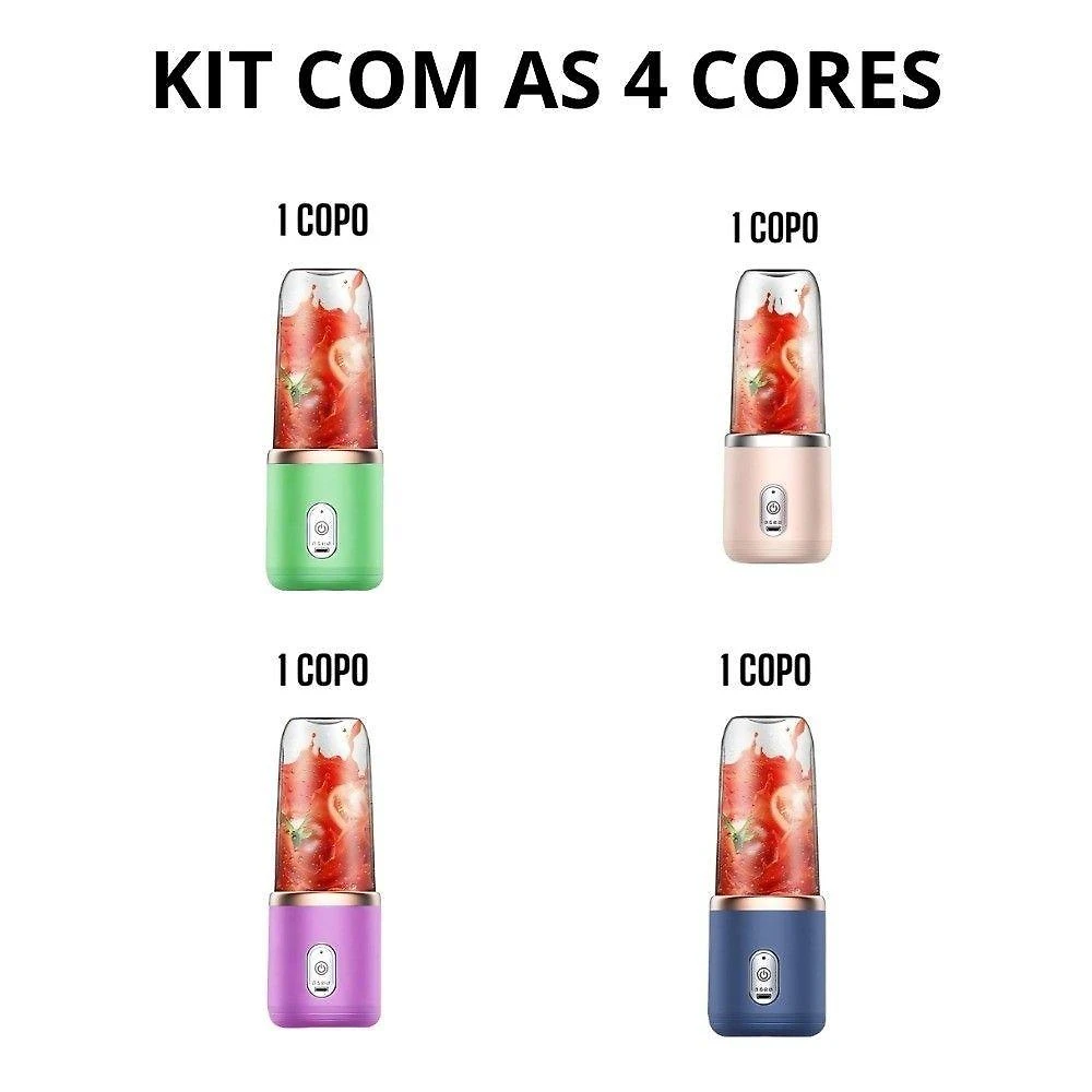Espremedor Portátil OEM Popyo Mini Liquidificador 400 ml com 6 Lâminas em Inox e Copo em PC Bivolt