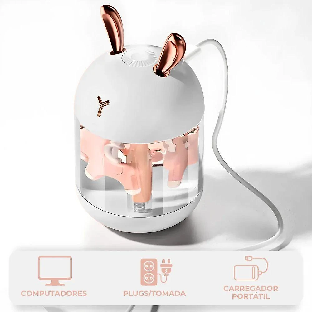 Umidificador Portátil USB Utimix 300ML Ultrassônico com LED Rosa 110V