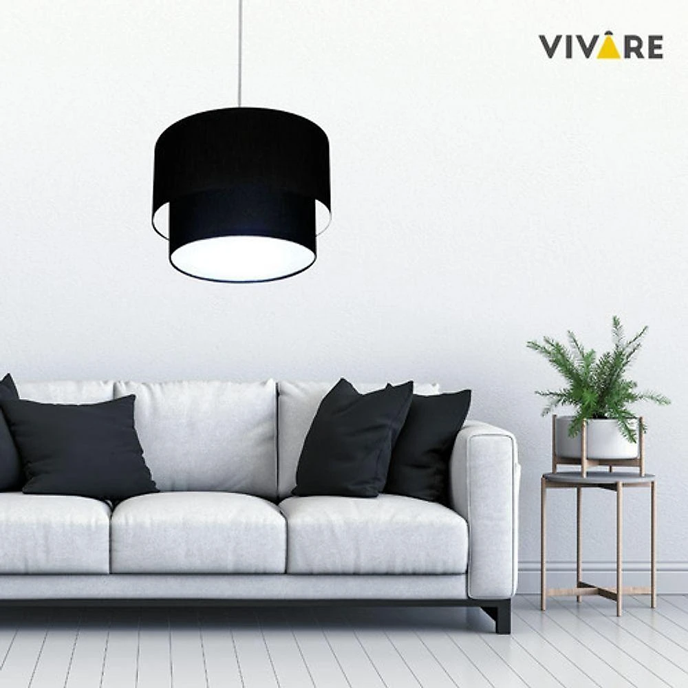 Lustre Pendente Duplo Cilíndrico Vivare Md-4350 Cúpula Em Tecido 45x40cm - Bivolt Preto 127/220v