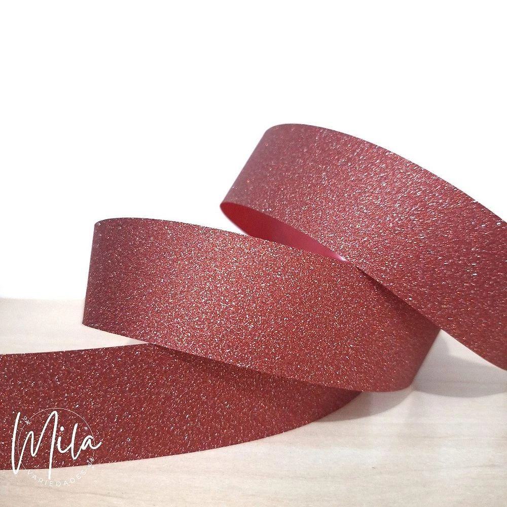 Fita Decorada para Laço 32mm X 10 Metros Glitter Vermelho em 100%