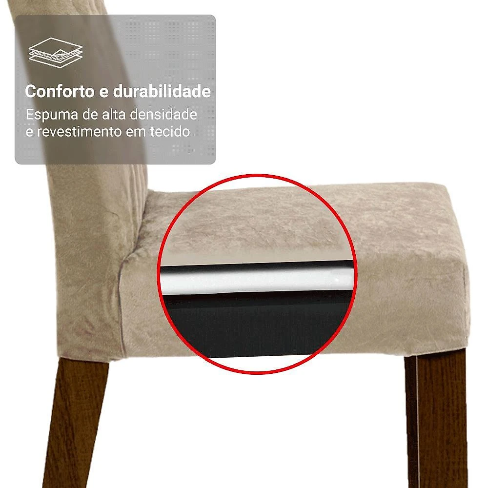 Conjunto sala de jantar lótus mesa tampo de madeira 4 cadeiras rustic/crema/suede imperial madesa rustic/crema/imperial
