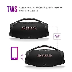 Caixa de Som Portátil Boombox Aiwa AWS-BBS-01-B 200W Bluetooth 5.3 Bateria 30h IP66 Bivolt Preta